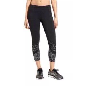 Athleta Graphic Floral Sonar Capri Women’s Sz M Black Leggings Zip Pocket